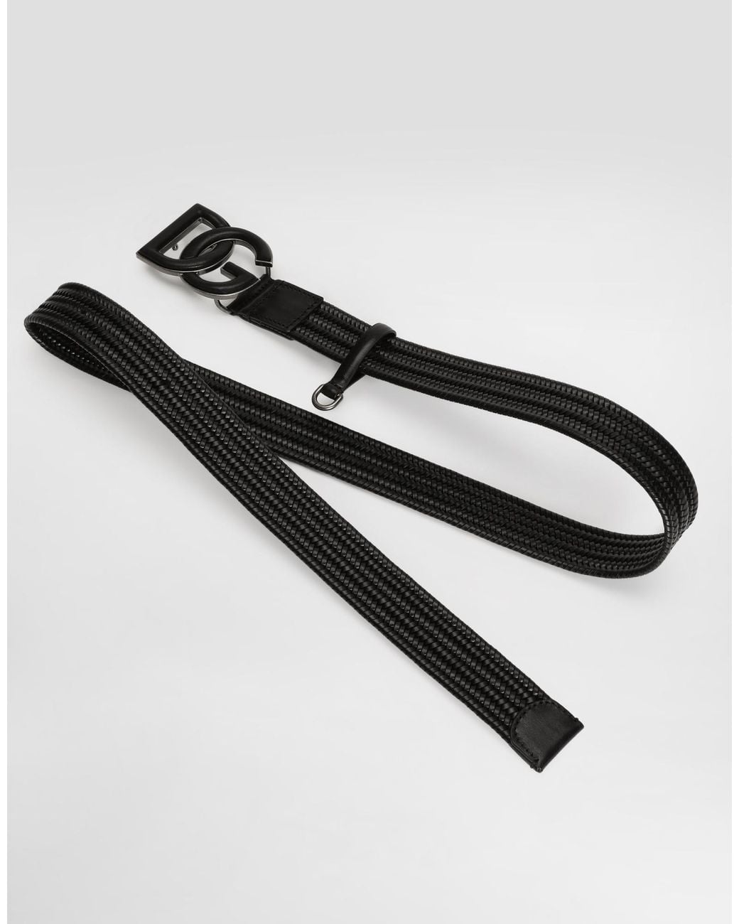 Dolce & Gabbana White Dg-Plaque Woven Belt for men