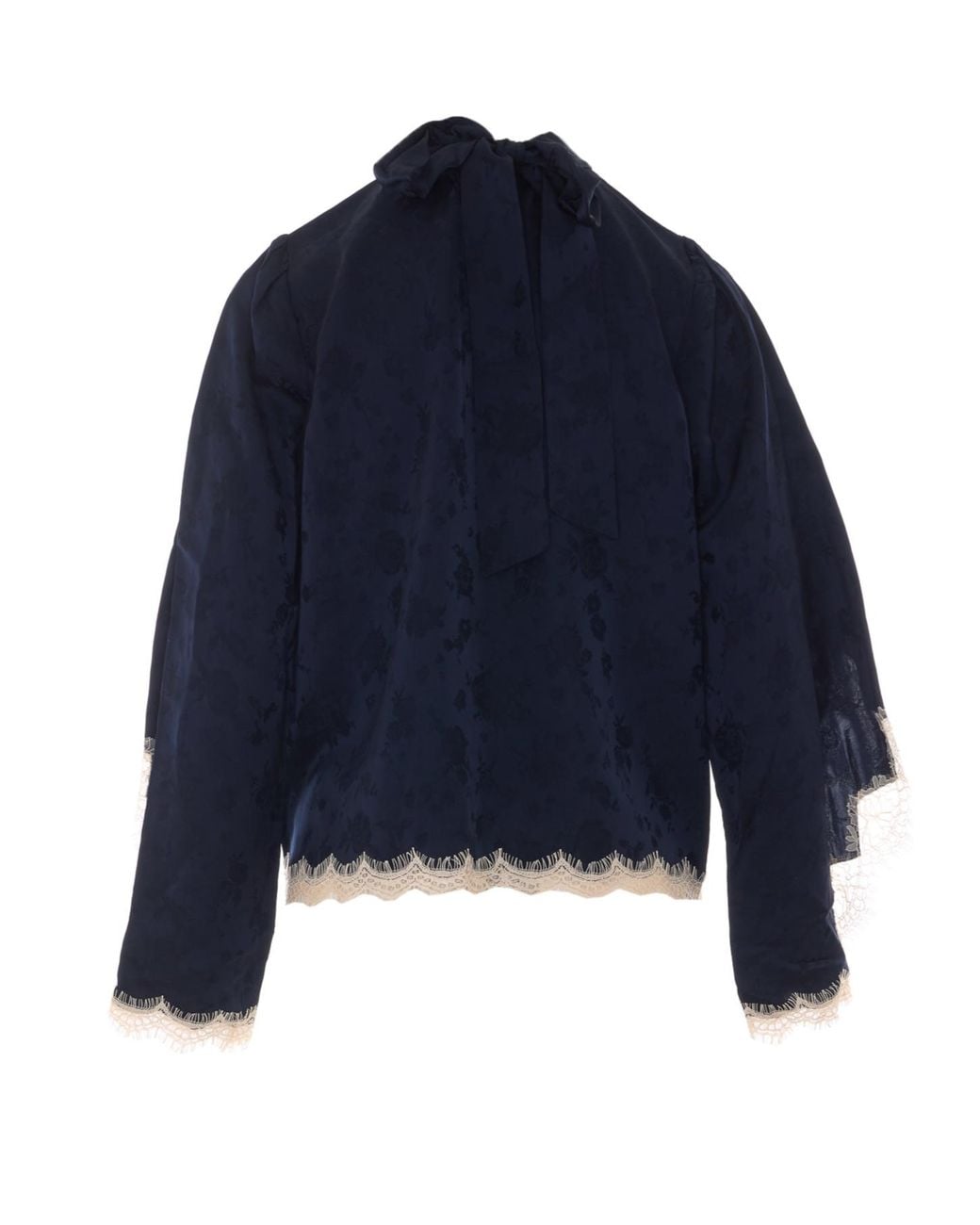 Sea Blue Long-Sleeved Lace Top