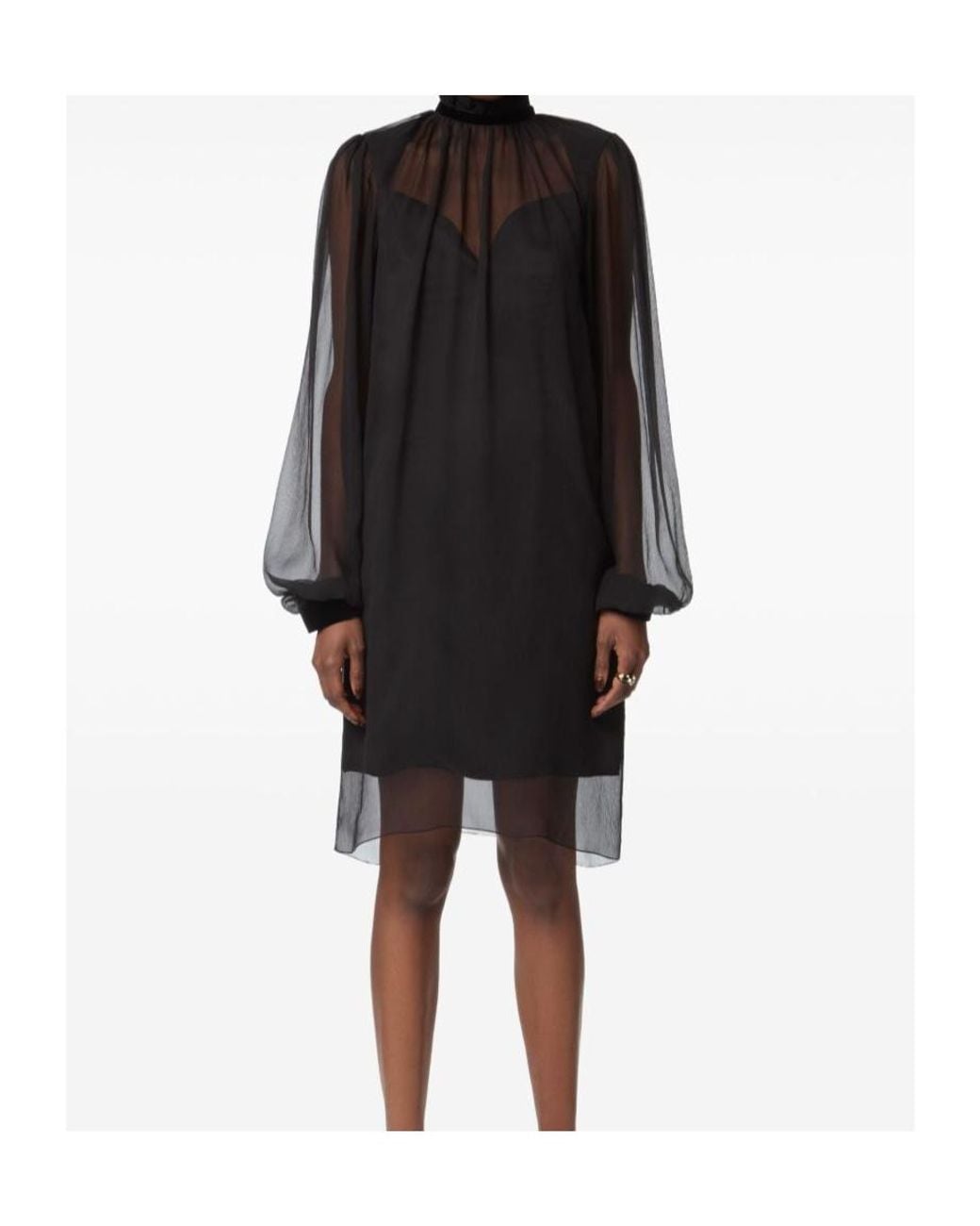 Nina Ricci Black High-Neck Balloon-Sleeve Mini Dress
