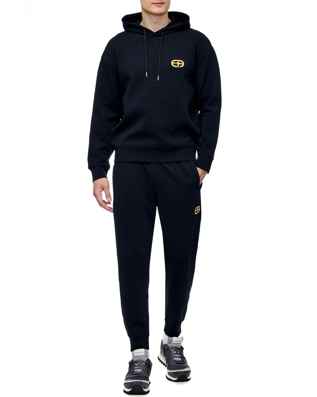 Emporio Armani Blue Logo-Print Long-Sleeve Hoodie for men