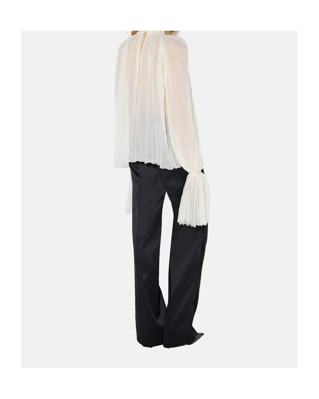 Elisabetta Franchi White Long-Sleeved Pleated Blouse