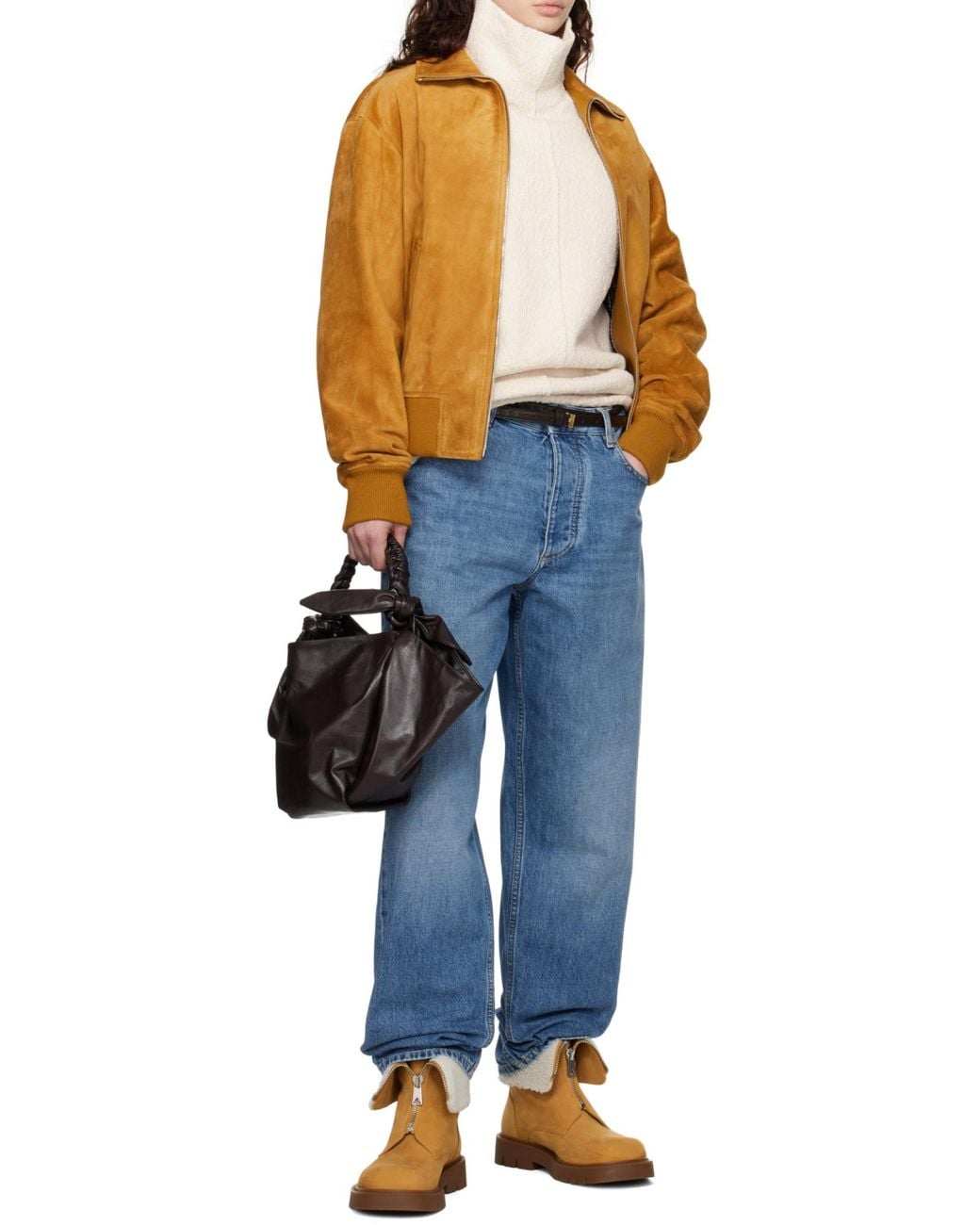 Bottega Veneta Brown Zipped Leather Jacket