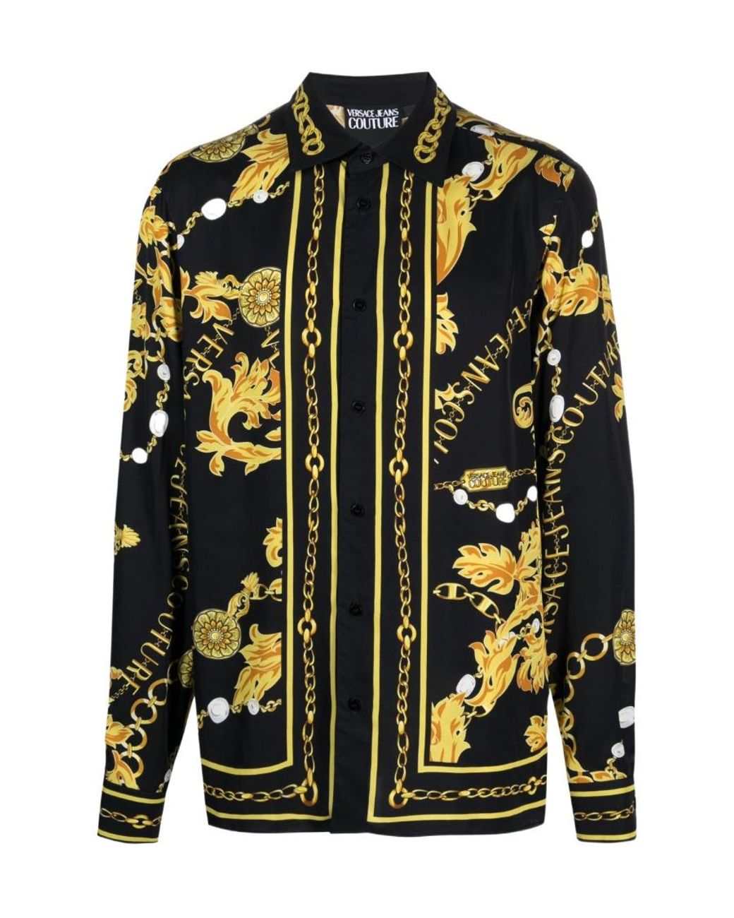 Versace Jeans Black Couture Baroque-Pattern Button-Up Shirt for men