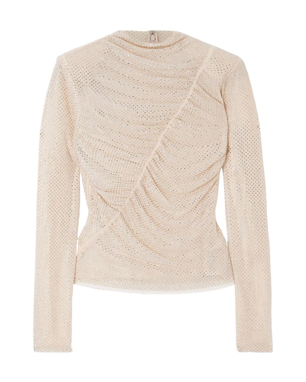 Self-Portrait White Pleated Crystal-Embellished Top