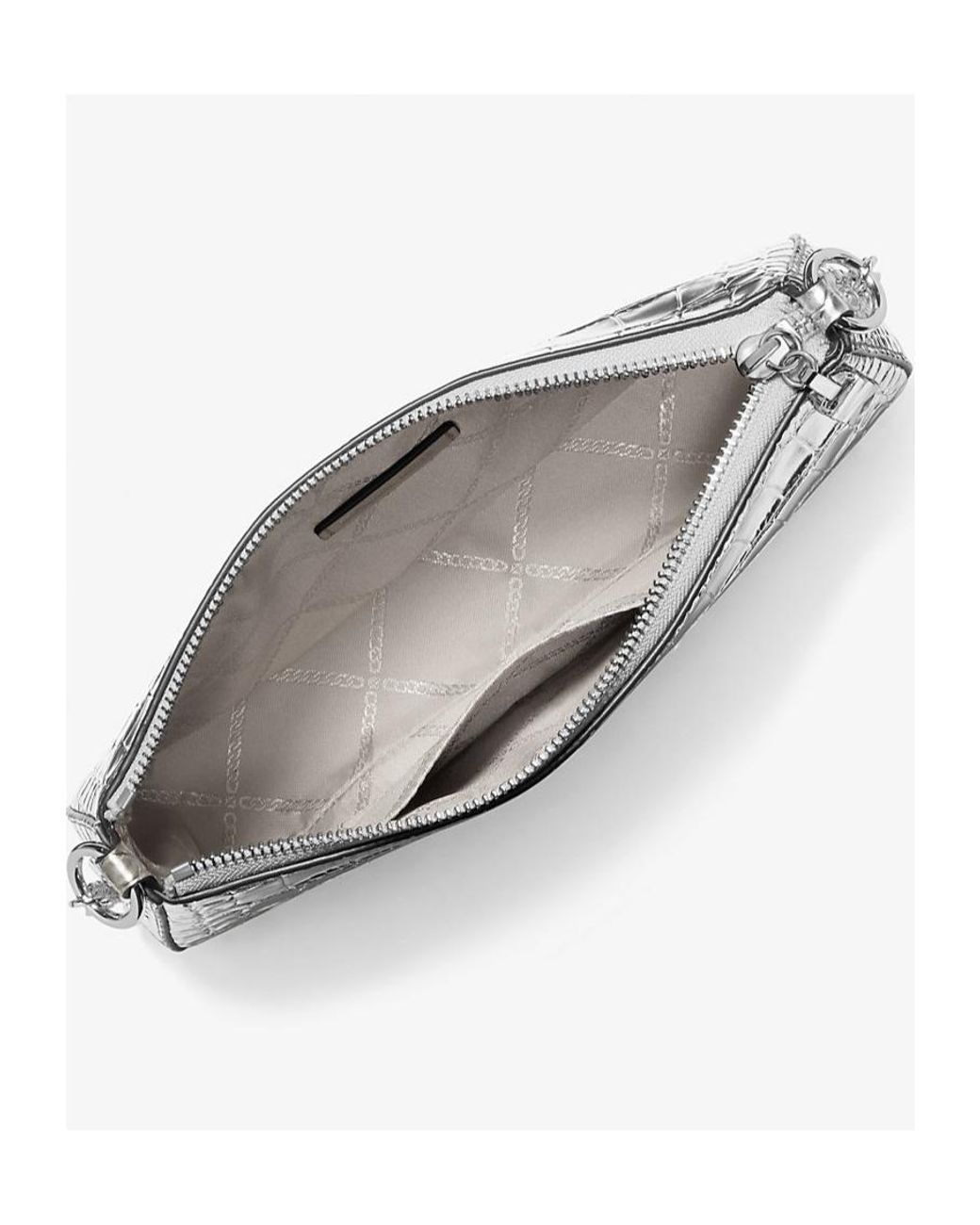 MICHAEL Michael Kors White Empire Medium Metallic Embossed Chain-Link Pochette