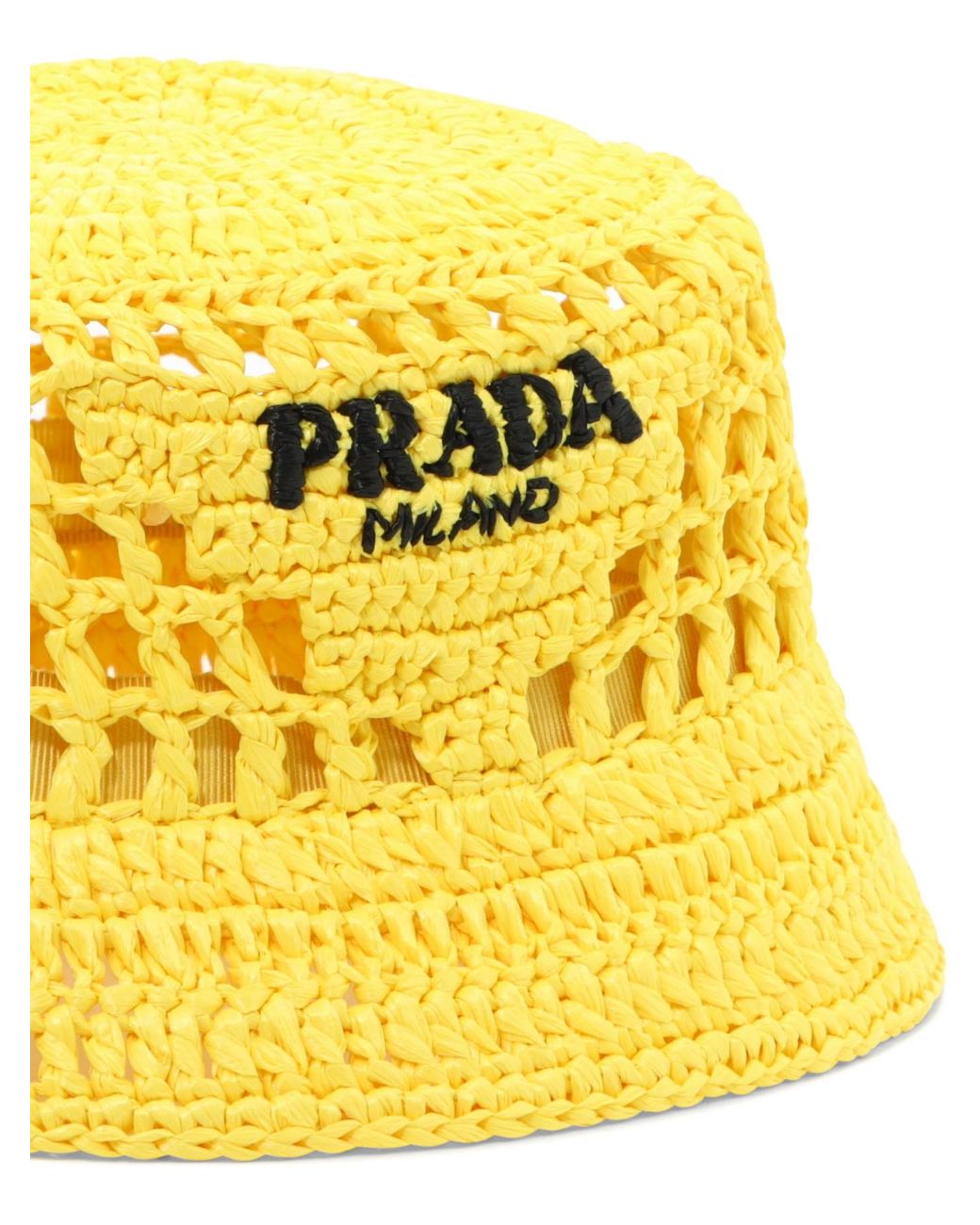 Prada Yellow Raffia Bucket Hat for men