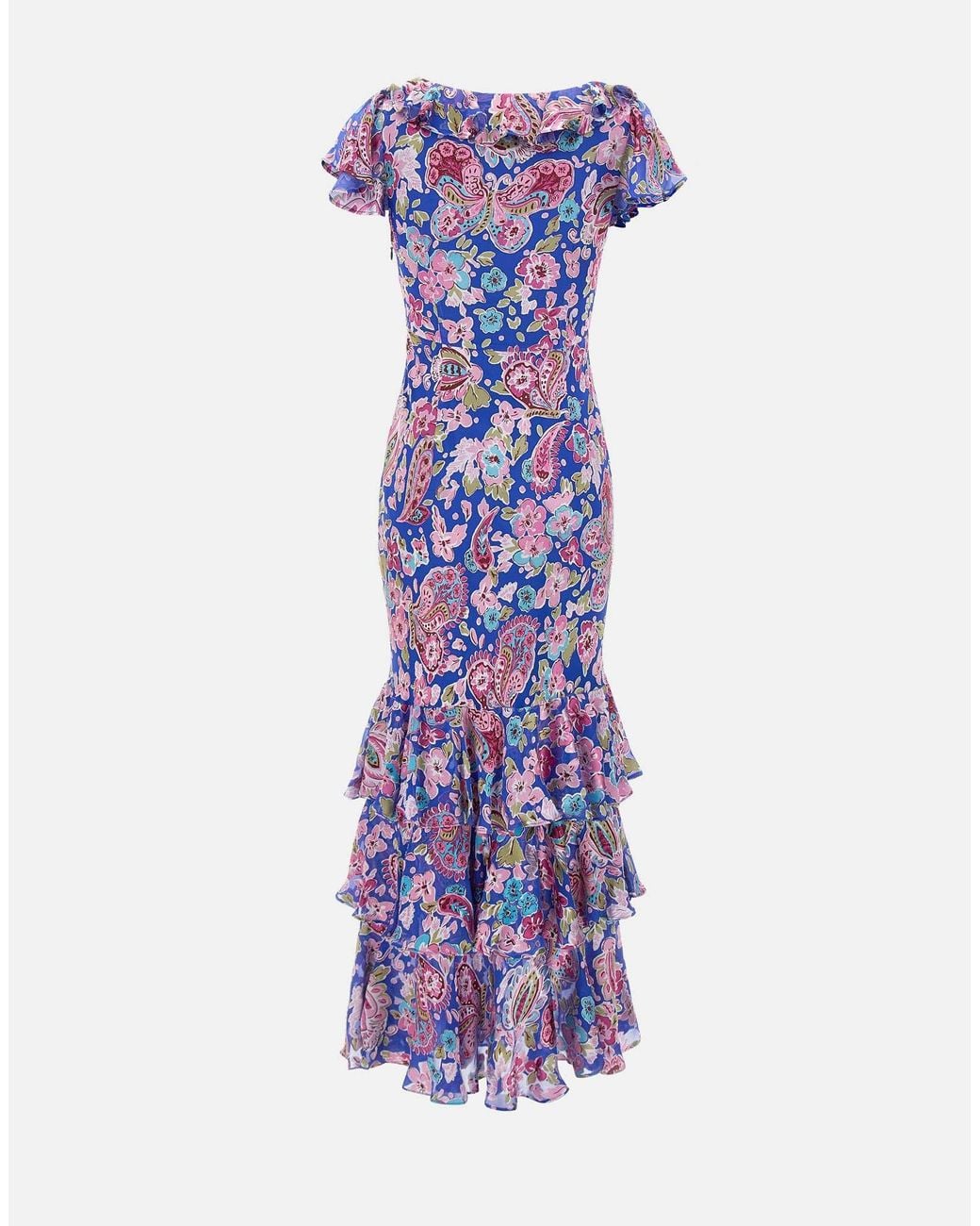 Rixo Purple Amelle Floral Ruffled Dress