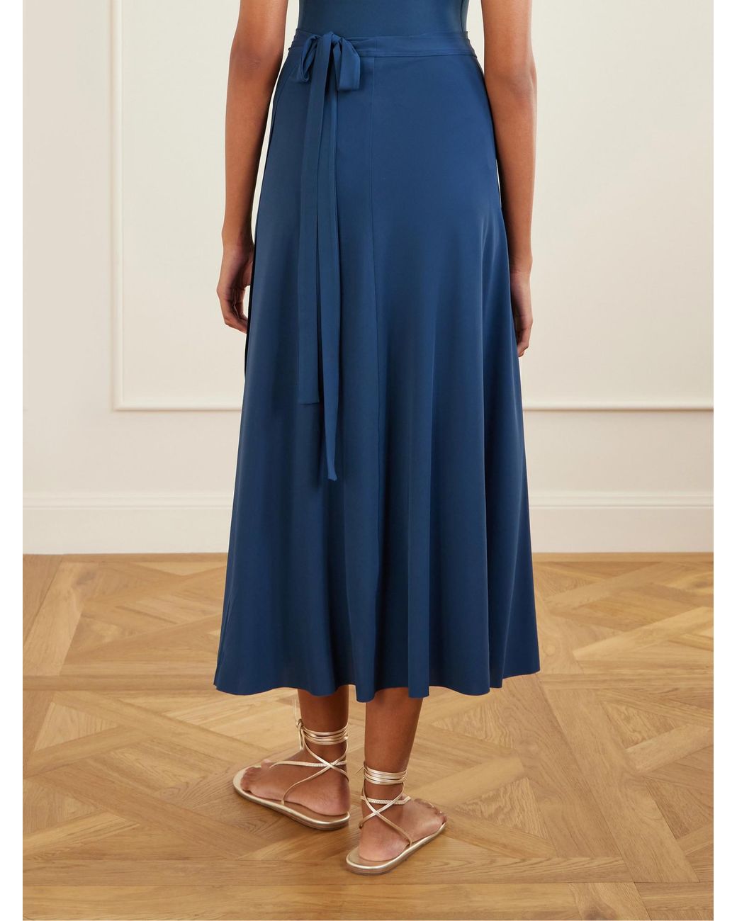 Eres Blue Stretch-Jersey Wrap Midi Skirt