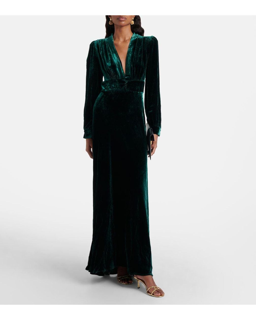 Rixo Black V-Neck Long Sleeve Dress