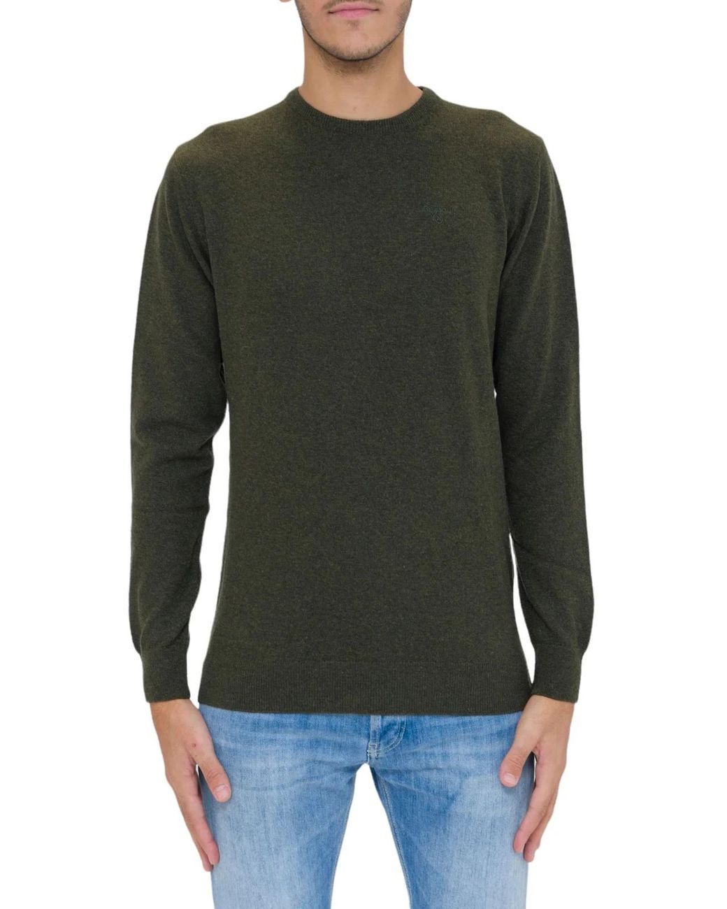 Barbour Green Logo Embroidered Crewneck Knitted Jumper for men