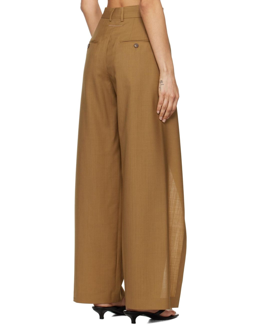 MM6 by Maison Margiela Natural Tie-Fastened Flared Trousers