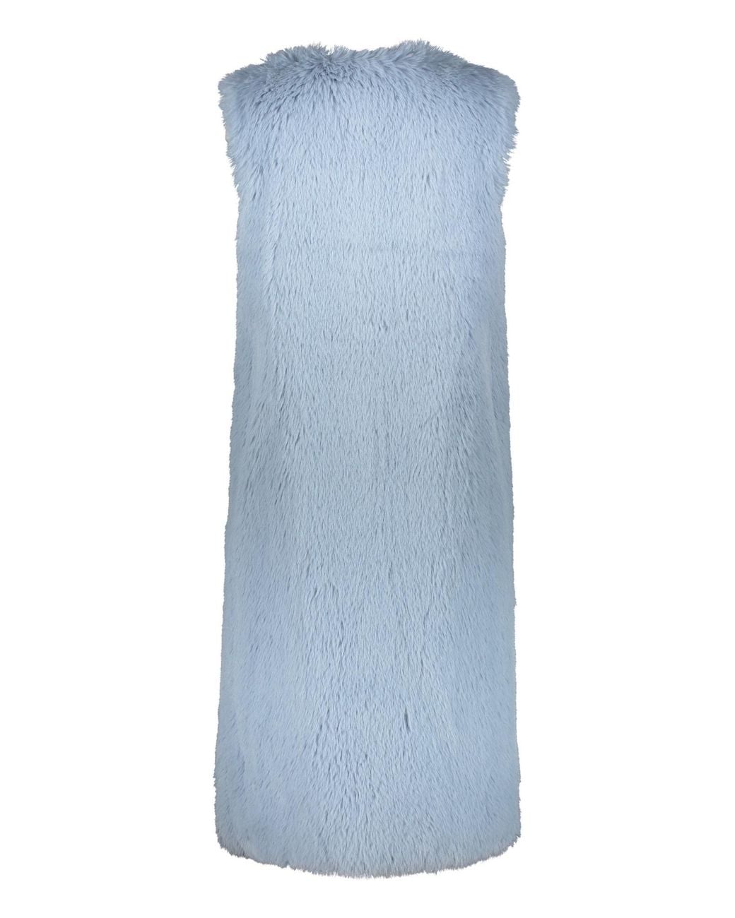 Herno Blue Long Faux Fur Gilet Coat