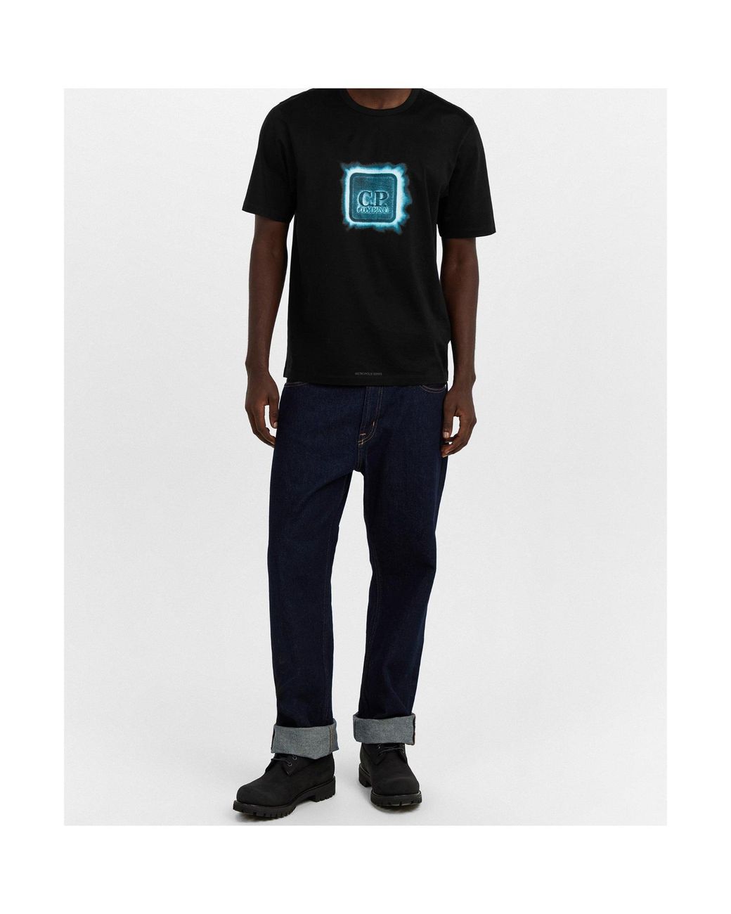 C P Company Black Logo Crew Neck T-Shirt for men