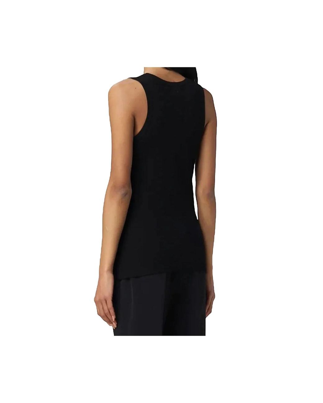 Pinko Black Love Birds Logo Ribbed Tank Top