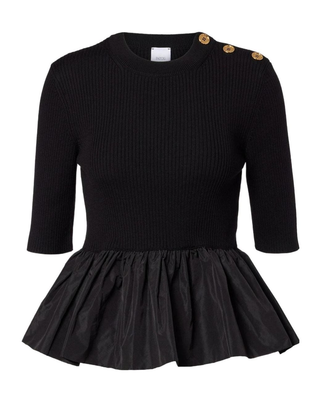 Patou Black Ribbed-Knit Ruffled Sweater