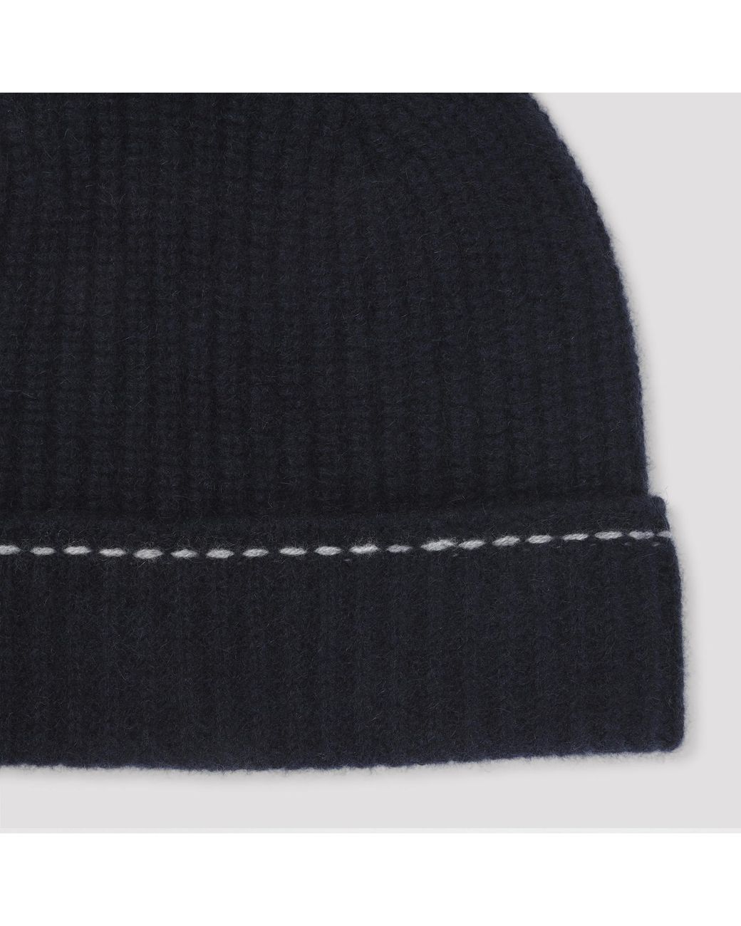 Kiton Blue Ribbed Cuff Beanie Hat for men