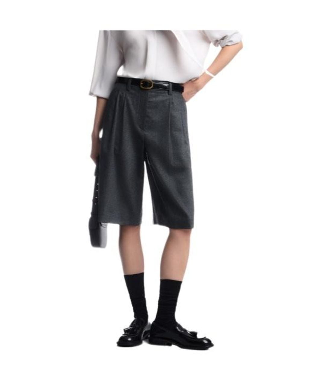 Emporio Armani Gray Wool Flannel Pleated Bermuda Shorts Signature Capsule