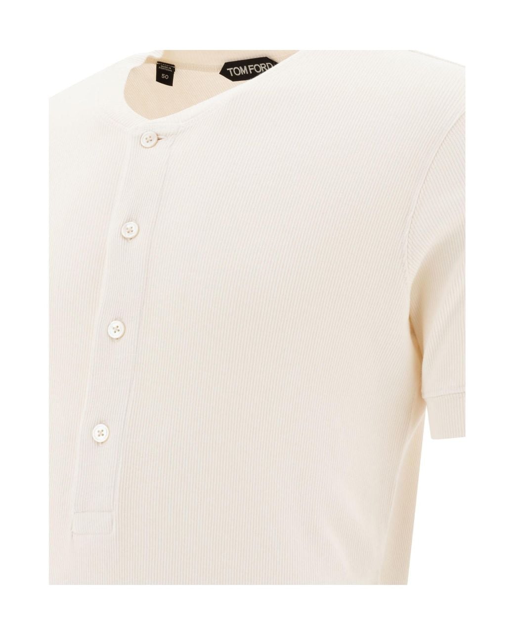 Tom Ford White Fine-Ribbed Logo Embroidered T-Shirt for men