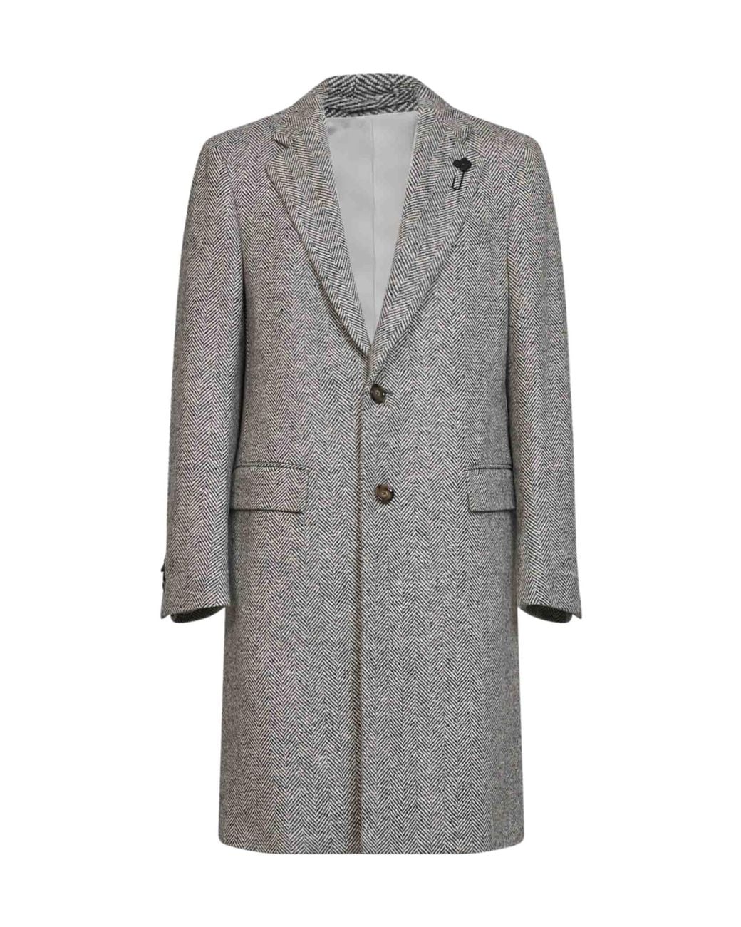 Lardini Gray Herringbone Single-Breasted Coat for men