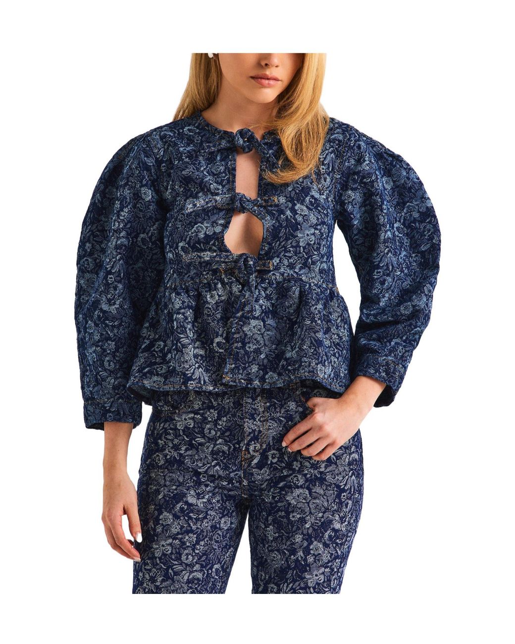 Ganni Blue Tapered Denim Peplum Top