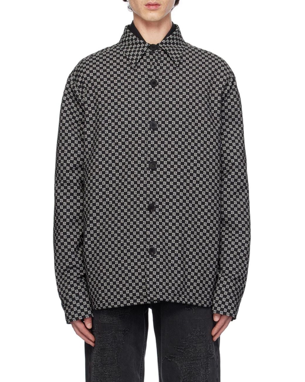Balmain Gray Monogram Nylon Overshirt for men