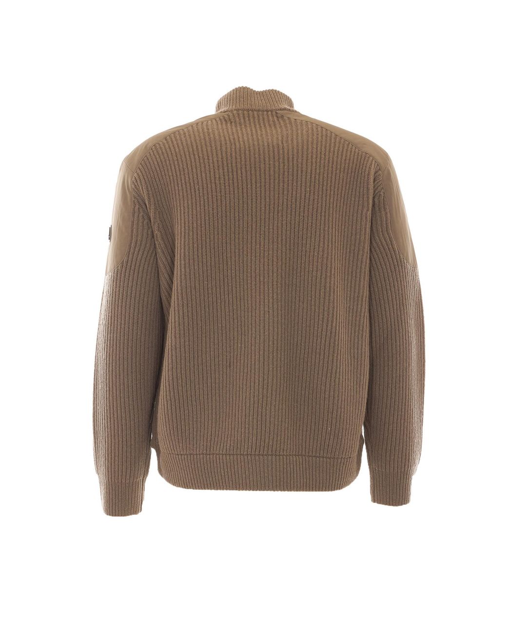 Moose Knuckles Brown Magnus Knit Hybrid Zipped Bomber Jacket for men