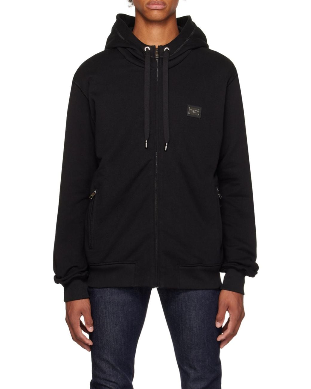Dolce & Gabbana Black Zip-Up Jersey Hoodie for men