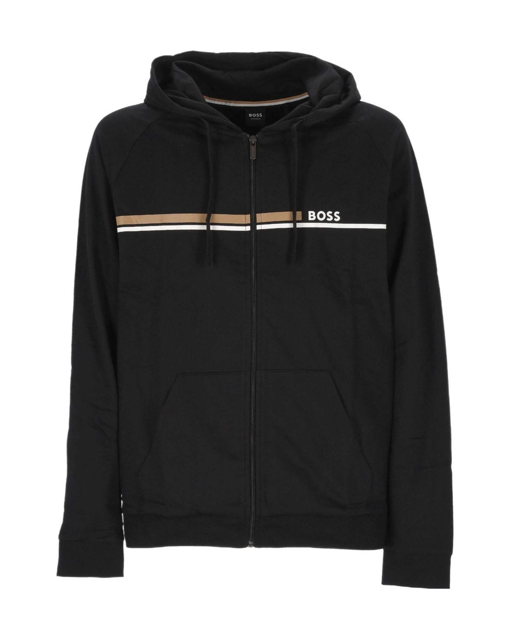 Boss Black Logo-Print Zip-Up Hoodie for men