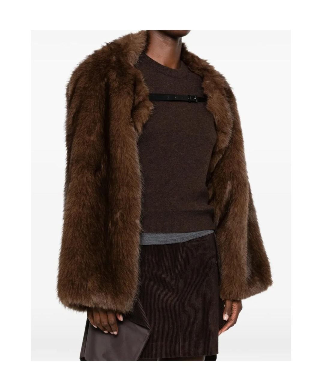 Juun.J Brown Cropped Faux Fur Coat