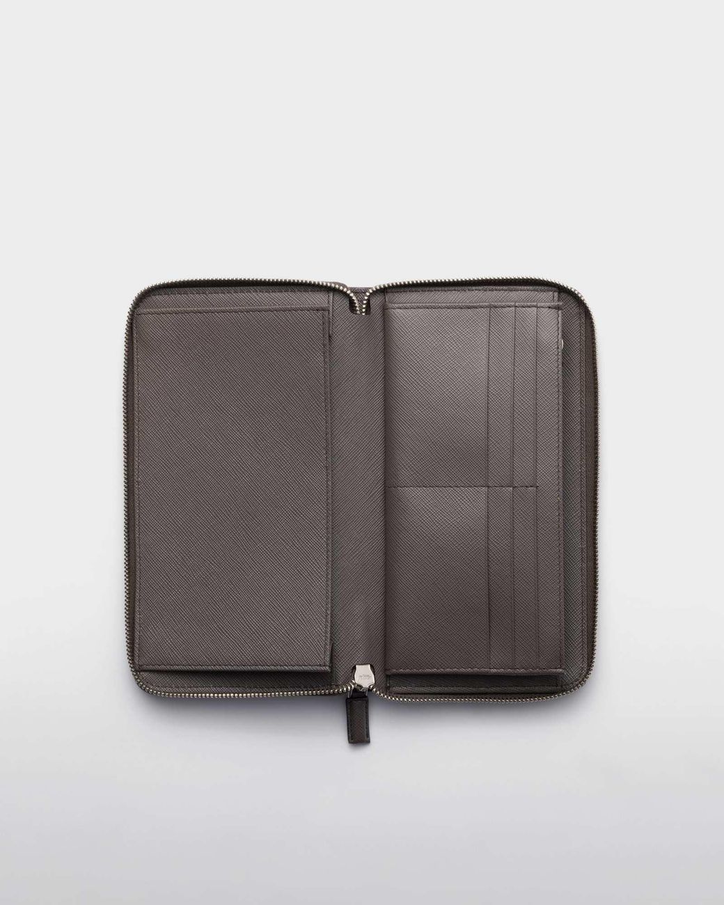 Prada Gray Saffiano Leather Zip Around Wallet for men