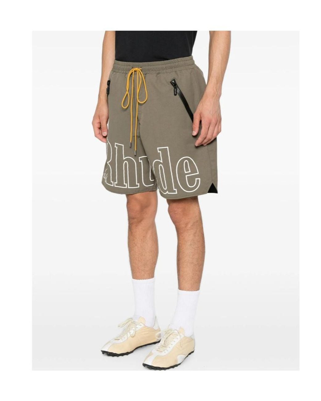 Rhude Gray Logo Print Drawstring Shorts for men