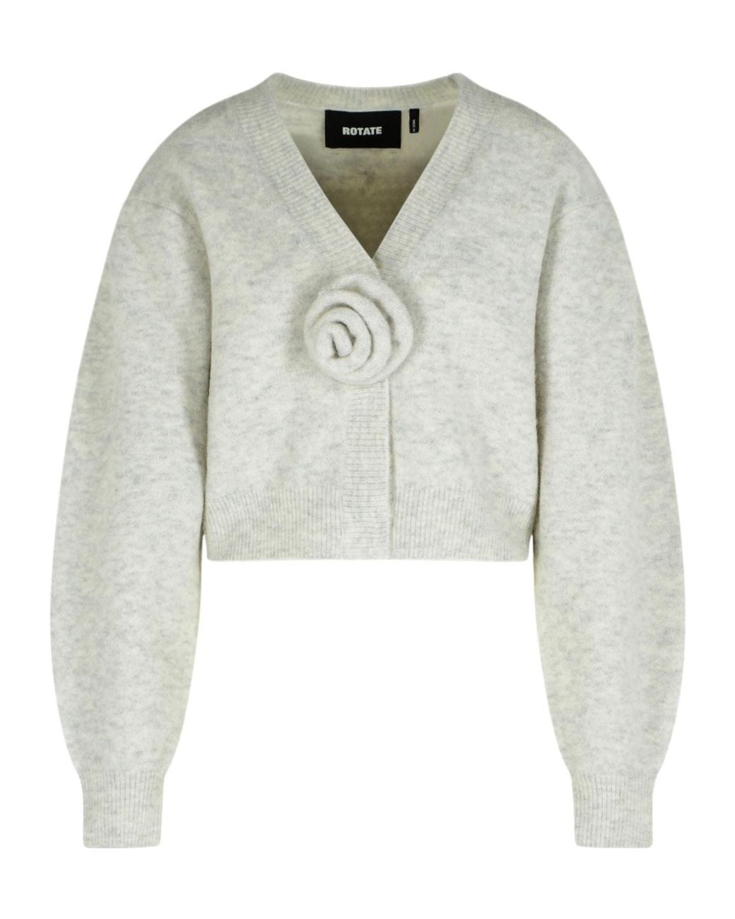 ROTATE BIRGER CHRISTENSEN Gray Puff-Sleeve Rose-Embellished Cardigan