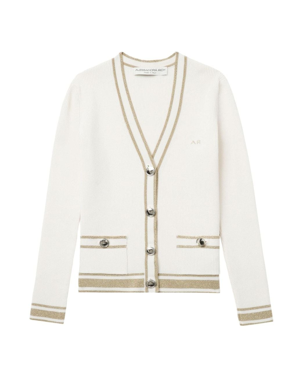 Alessandra Rich White Cable-Knit Cardigan