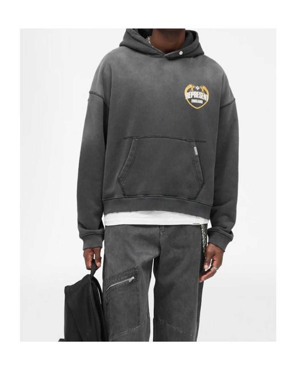 Represent Gray Apos;S Legacy Angel Border Logo Cotton Hoodie for men