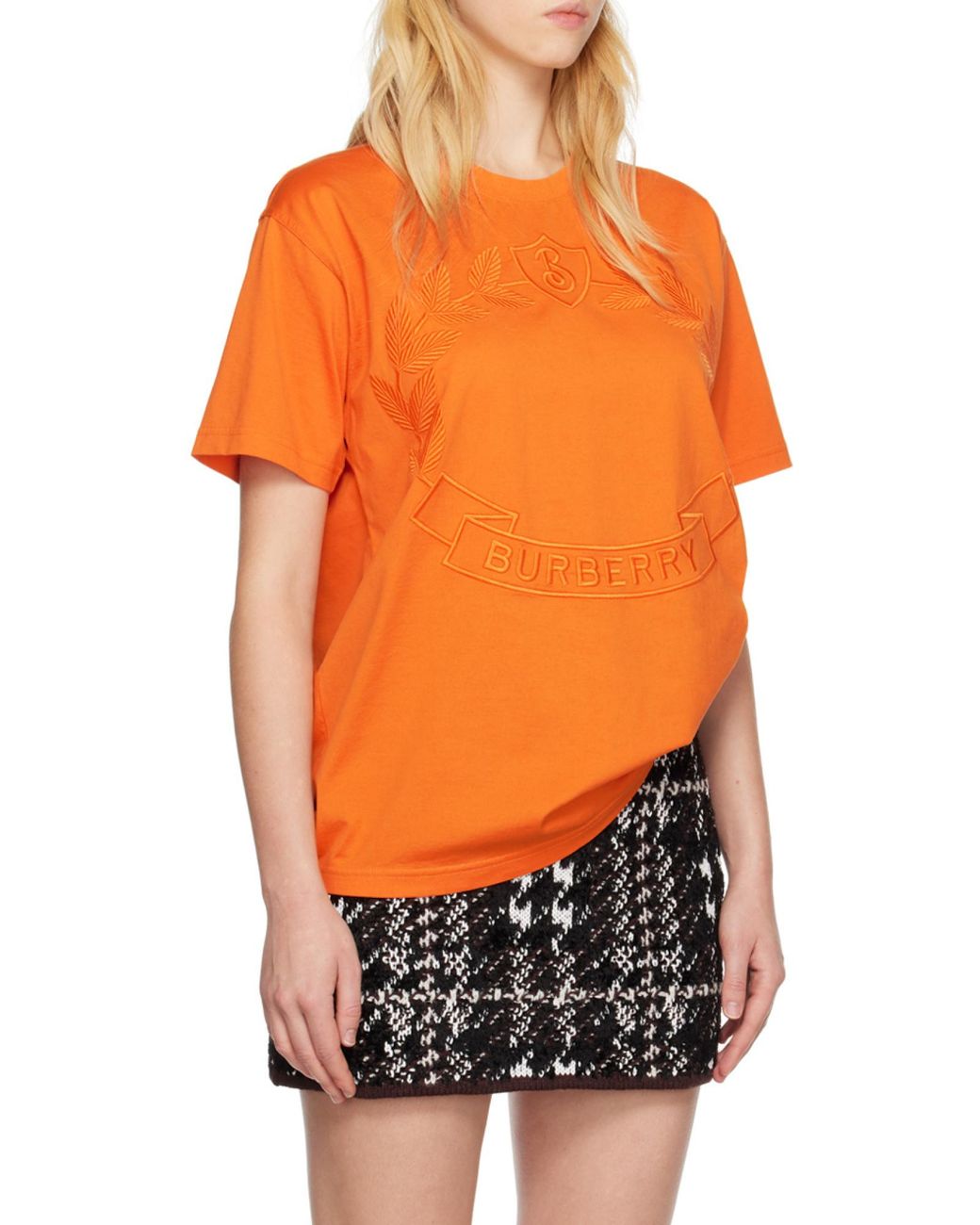 Burberry Orange Logo Embroidered Crewneck T-Shirt