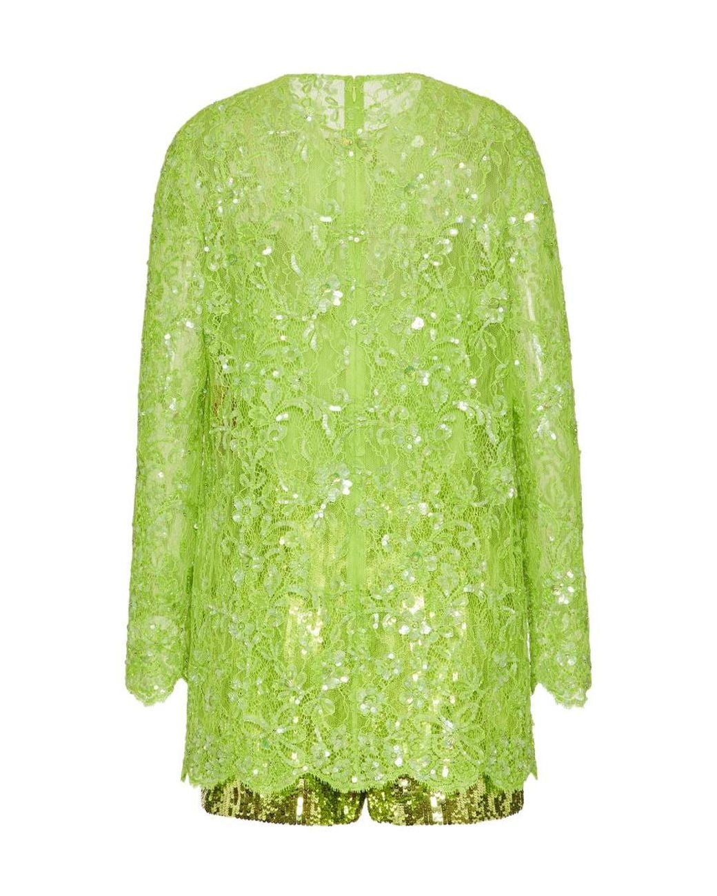 Valentino Green Embroidery Lace Long-Sleeved Dress