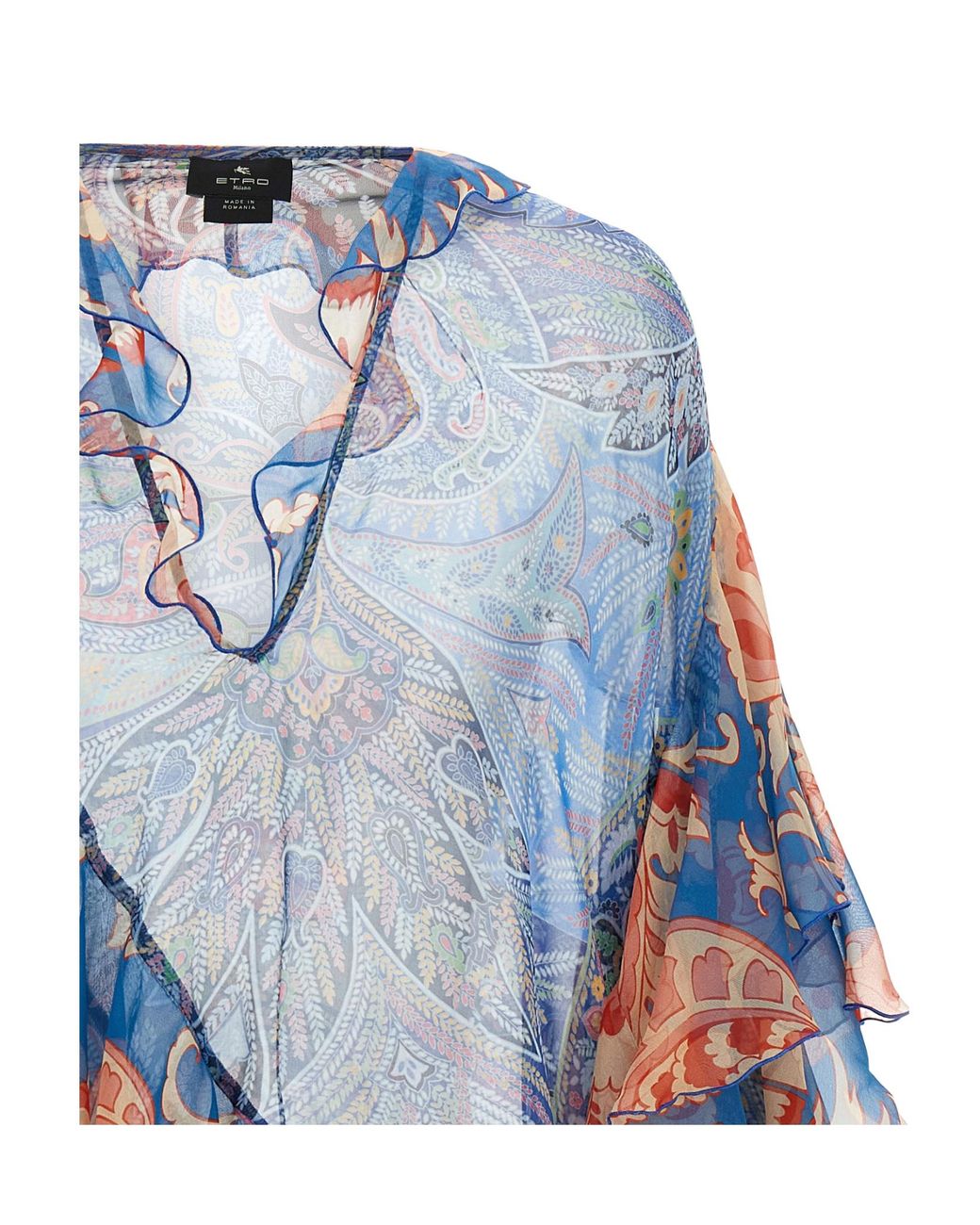 Etro Blue Ruffled Chiffon Top