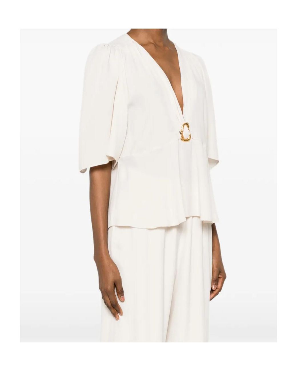 Forte_forte White Hammered-Texture Ring-Drape Top