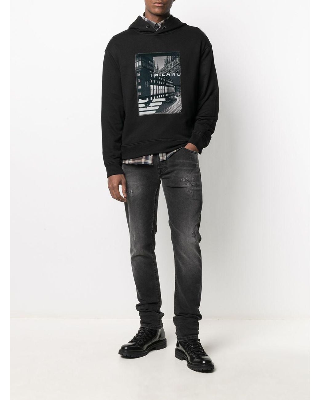 Emporio Armani Black Cappuccio Stampa Citt for men
