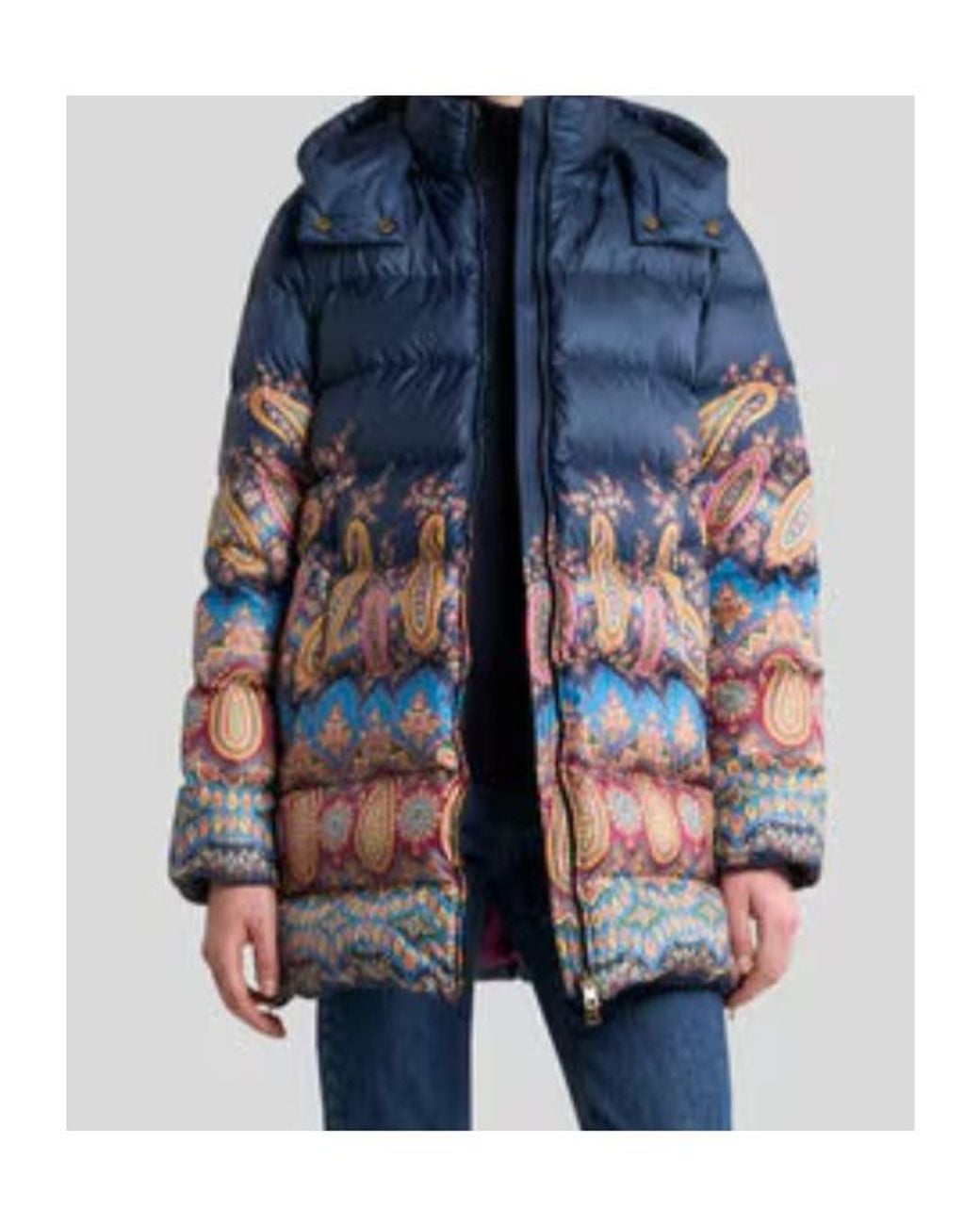 Etro Blue Down Jacket With Hood And Placed Print