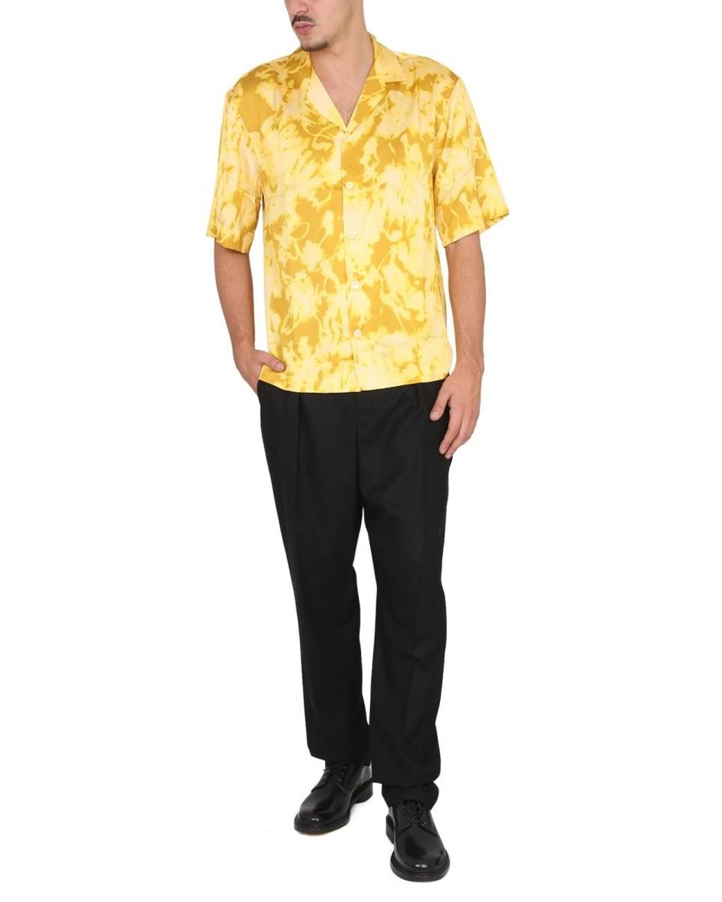 Dries Van Noten Yellow Printed Short-Sleeved Shirt for men