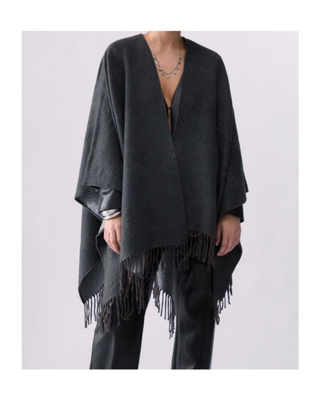 Liu Jo Gray Logo-Jacquard Fringed Scarf