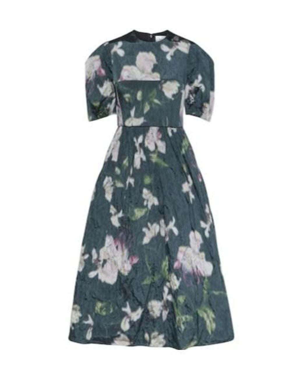 Erdem Blue Floral Taffeta Midi Dress