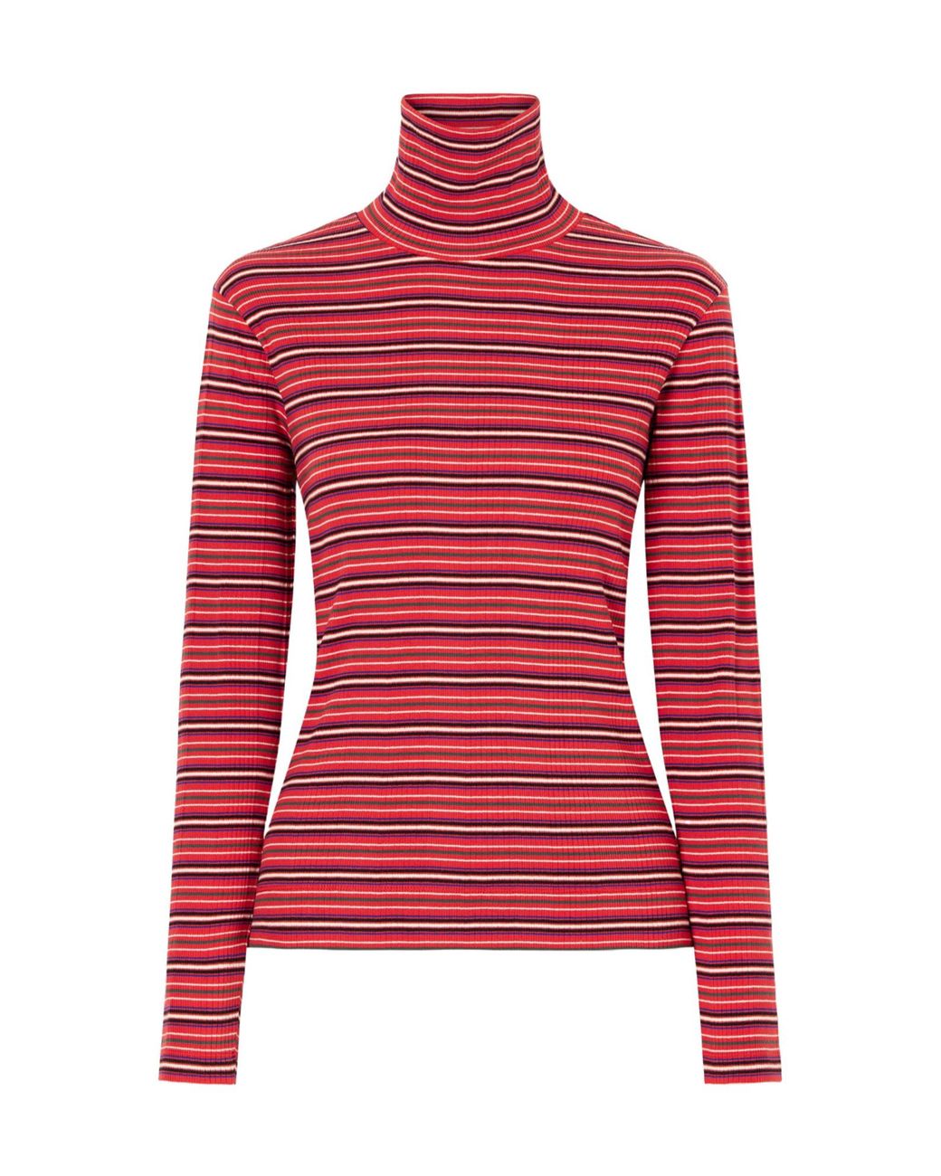 Dries Van Noten Red Striped Ribbed Cotton-Blend Turtleneck Sweater
