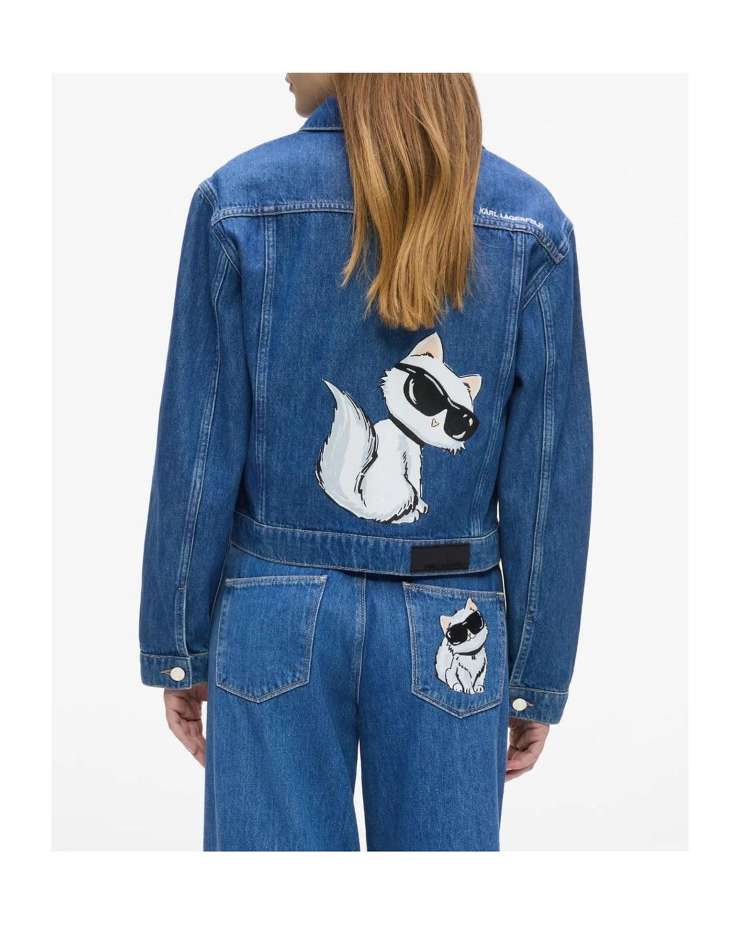 Karl Lagerfeld Blue Ikon Cat-Motif Denim Jacket