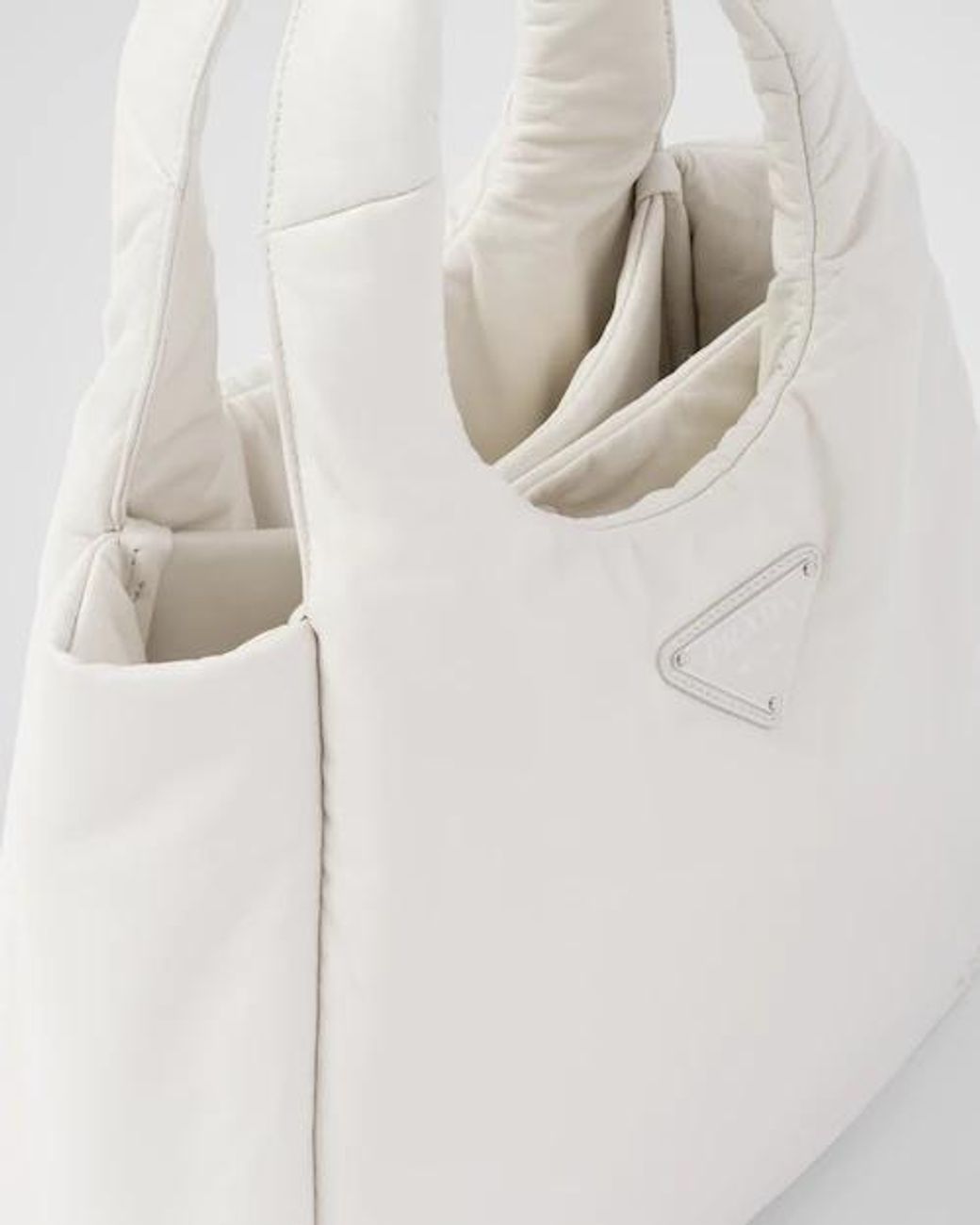 Prada White Logo Plaque Top Handle Tote Bag