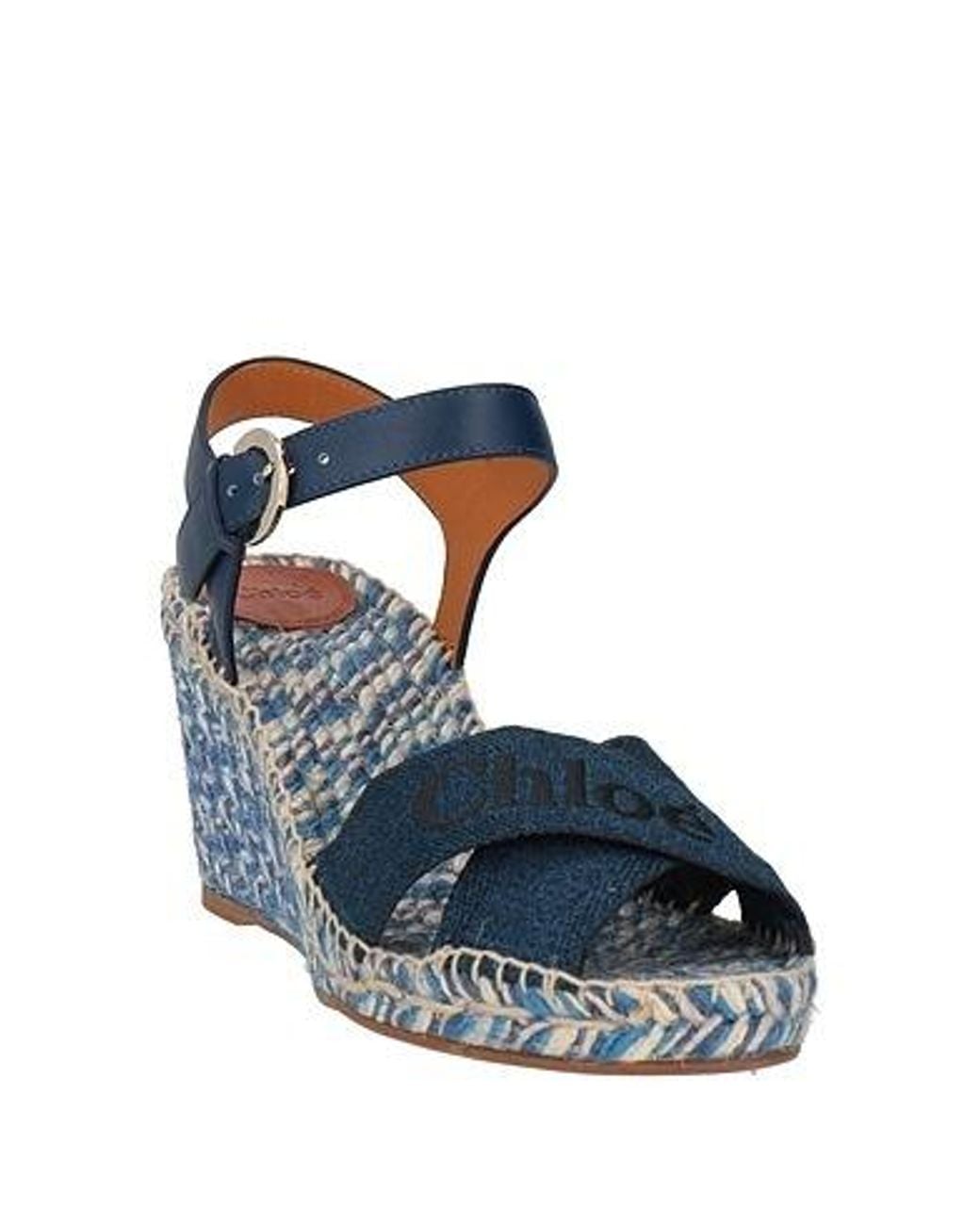 Chloé Blue Canvas Wedge Heel Sandals