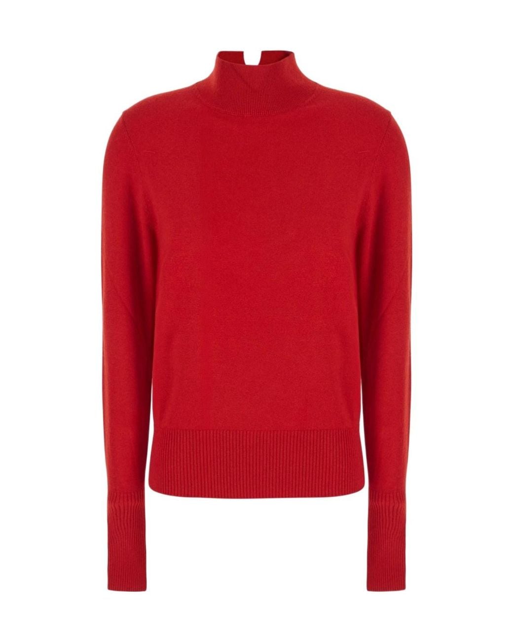 Pinko Red Ribbed Mock-Neck Knitted Sweater