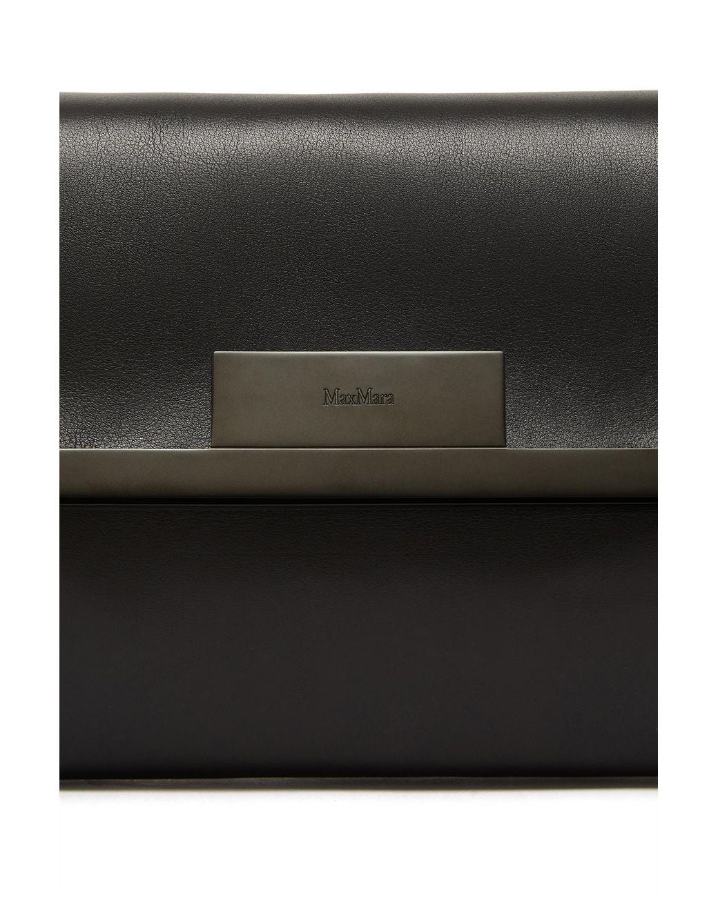 Max Mara Black Logo Engraved Foldover Top Clutch Bag
