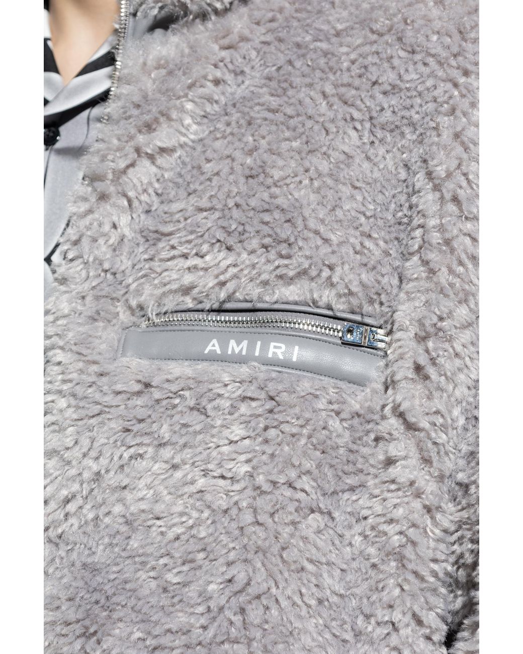 Amiri Gray Logo-Print Faux-Fur Jacket for men